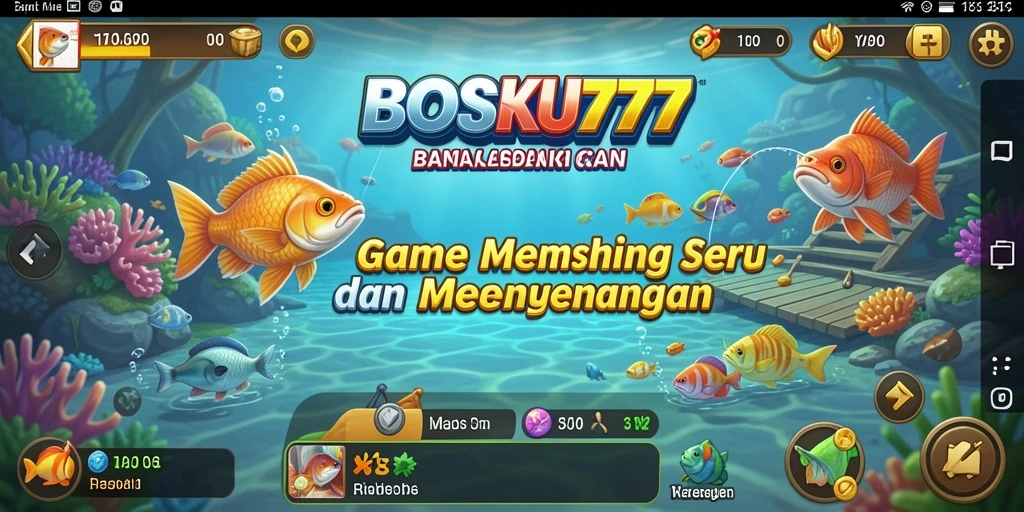 Screenshot gameplay <strong>BOSKU777</strong> menampilkan aksi seru saat memancing ikan di laut.