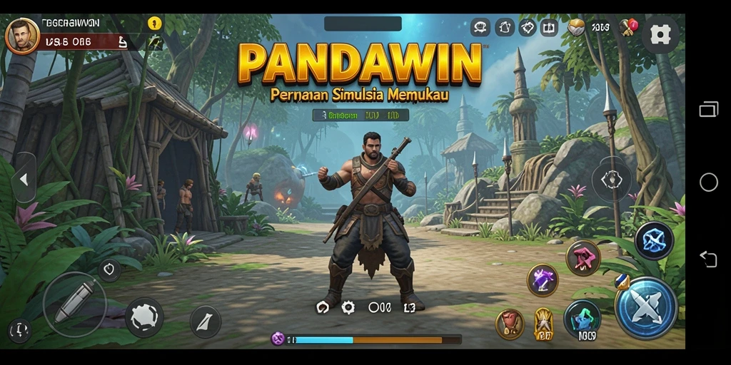 Screenshot gameplay PANDAWIN yang menampilkan dunia simulasi yang indah.