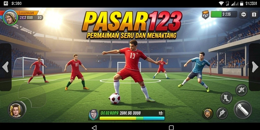 Tampilan antarmuka PASAR123 yang menampilkan aksi olahraga seru.