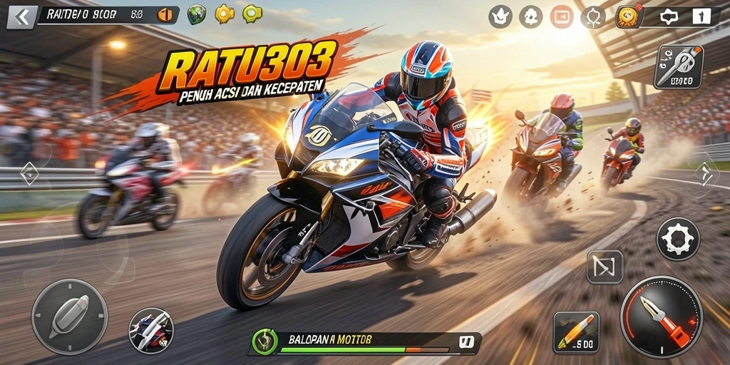 Tampilan gameplay menegangkan dari balapan motor di RATU303.