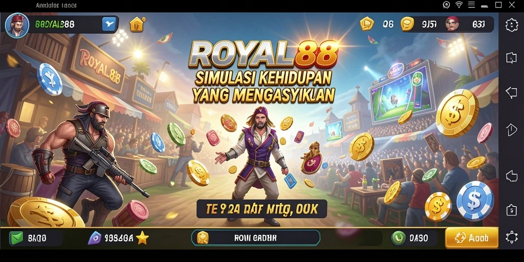 Tampilan gameplay <strong>ROYAL88</strong> dengan berbagai aktivitas yang seru.