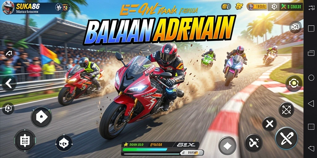 Tampilan utama gameplay balapan motor yang mendebarkan.