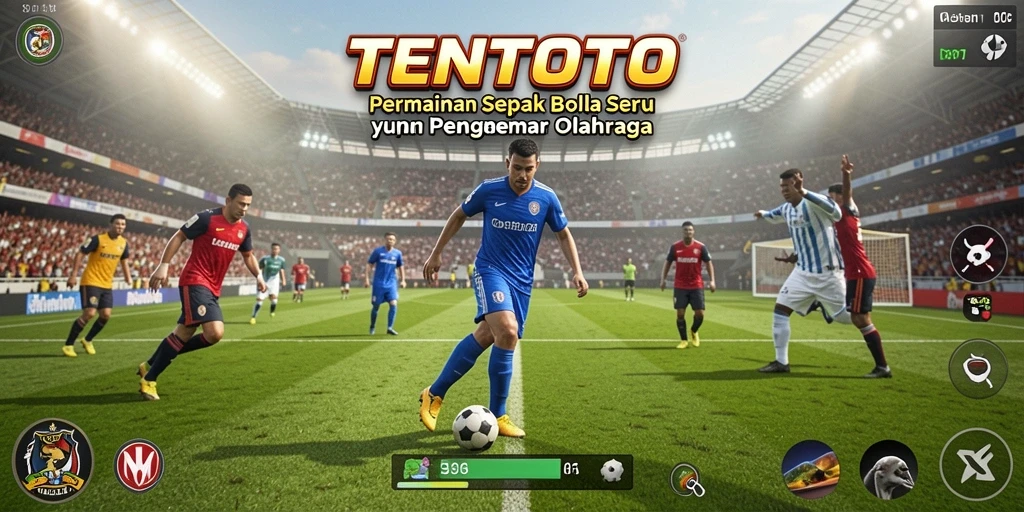 Screenshot gameplay TENTOTO dengan aksi sepak bola yang mendebarkan.